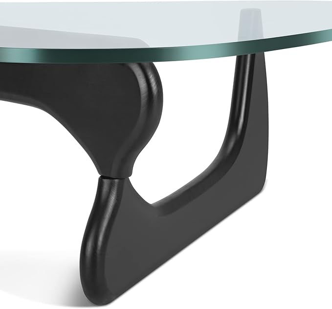 Noguchi Table Triangle Glass Coffee Table Vintage Glass End Table, Solid Wood Base and Triangle Clear Glass Top Modern End Table for Living Room, Patio, Study(Elegant Black)