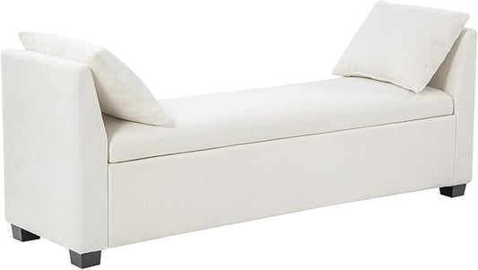 EcoHarbor Living 60" Storage Ottoman Bench with Pillows, Water Resistant Storage Bench End of Bed Upholstered Bedroom Entryway Storage Ottoman Foot Stools, Ivory