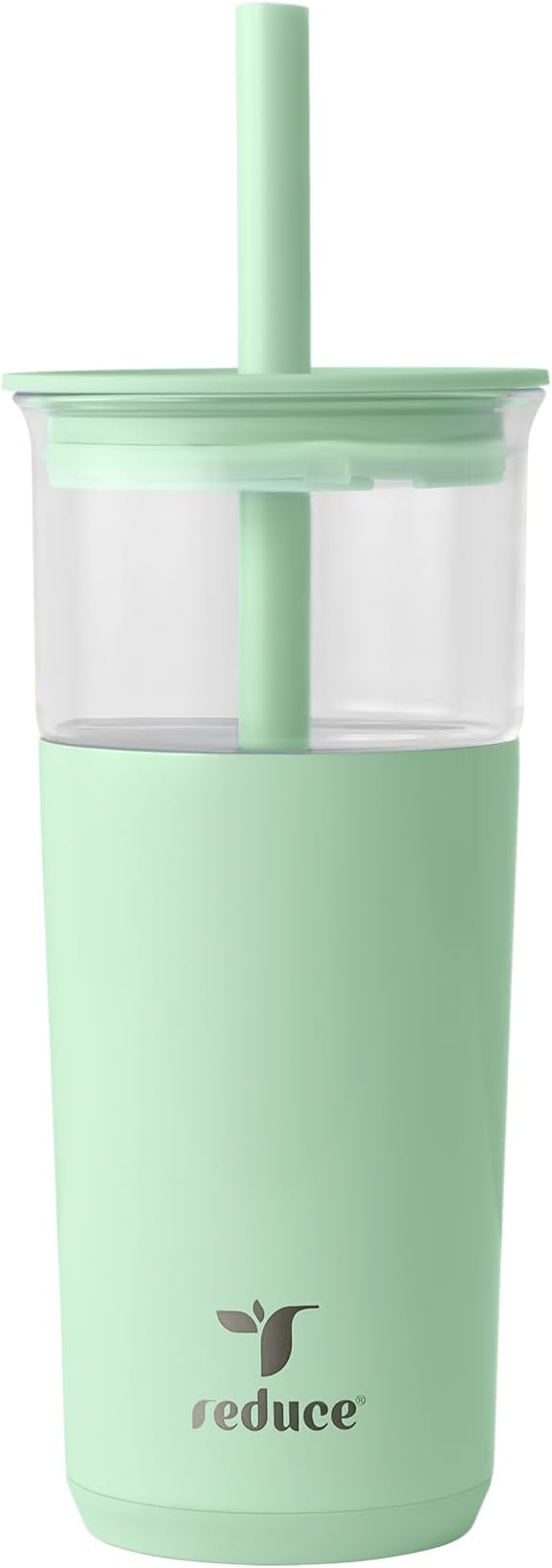 REDUCE Aspen 20 oz Vacuum Insulated Glass Tumbler with Lid & Extra Wide Straw - Keeps Drinks Cold for 12 Hrs - Ideal for Iced Coffee, Smoothies & Boba - Dishwasher Safe, Soft Base - Matcha