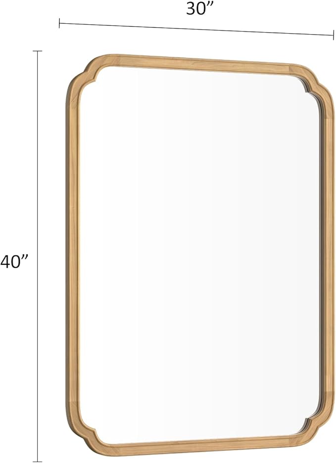 HOMECOOKIN Wood Bathroom Mirrors for Wall Mounted, 30" x 40" Rustic Wood Frame Wall Mirrors Decorative for Living Room or Bedroom Vanity Mirror (Natural) A