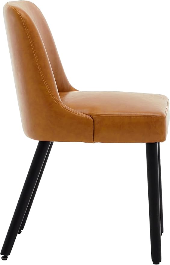 MINCETA Dining Chair,Morden Wood Leg Upholstered Kitchen Chair Set of 2,PU in Brown