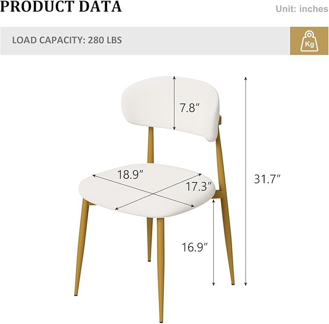 Velvet Dining Chairs Set of 4, Modern Kitchen Chairs with Curved backrests and Metal Legs, Upholstered Dining Chairs for Dining Room,White and Gold