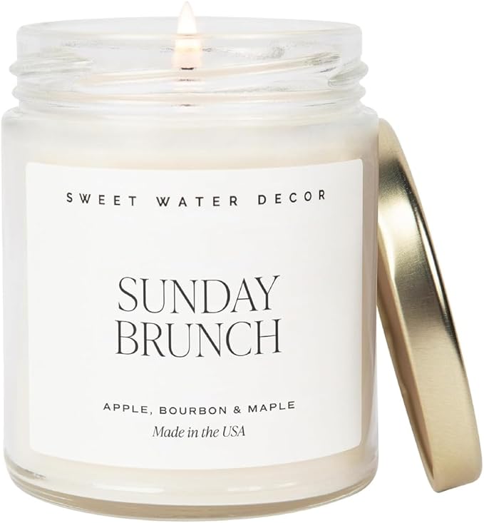 Sweet Water Decor Sunday Brunch Candle - Soy Apple, Bourbon, and Maple Candles for Home - 9oz Clear Jar + Gold Lid, 40+ Hour Burn Time, Made in The USA - Summer Candle