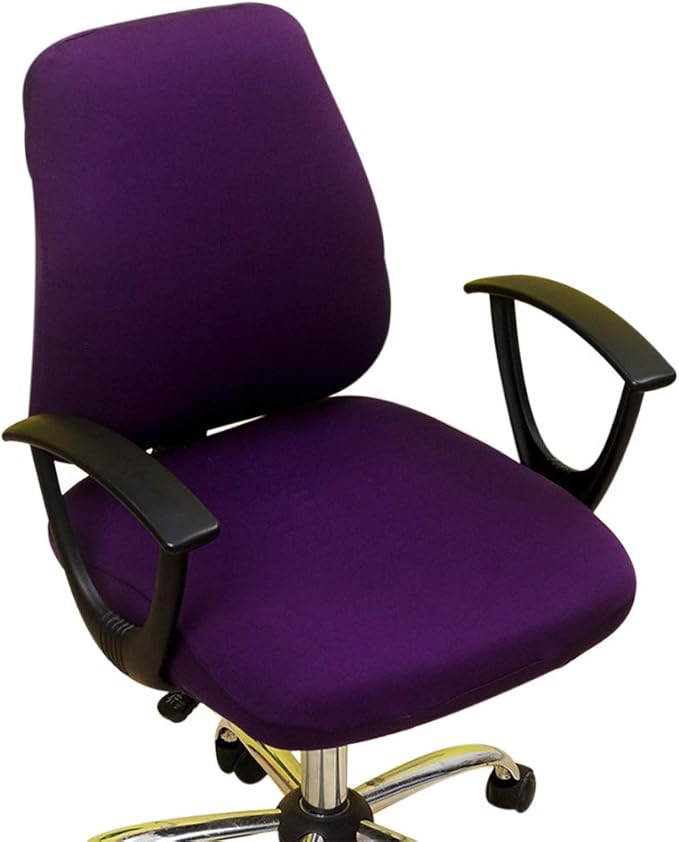 Computer Office Chair Cover, Split Protective & Stretchable Rotating Armchair Slipcover, Washable Dining Chairs Covers (Purple)