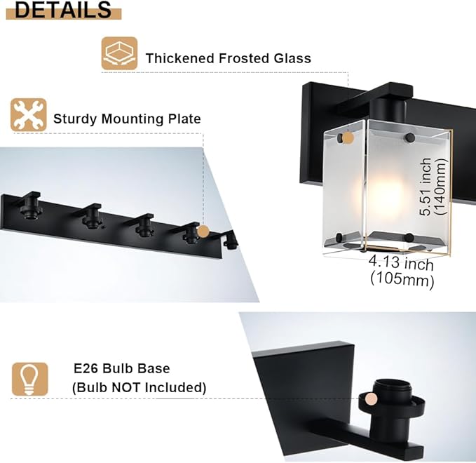 Bathroom Vanity Light Fixture, 6-Lights Modern Vanity Lighting Over Mirror with Frosted Glass Shades, Wall Mount Lamp for Bath Living Room, E26 Bulb Base
