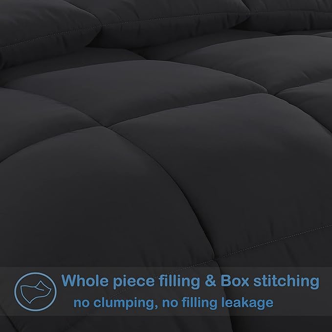 EASELAND Twin Size Down Alternative Comforter - Quilted Duvet Insert for All Seasons, Soft Lightweight with Corner Tabs, Summer Winter Warm Bedding, Black 64×88 Inches