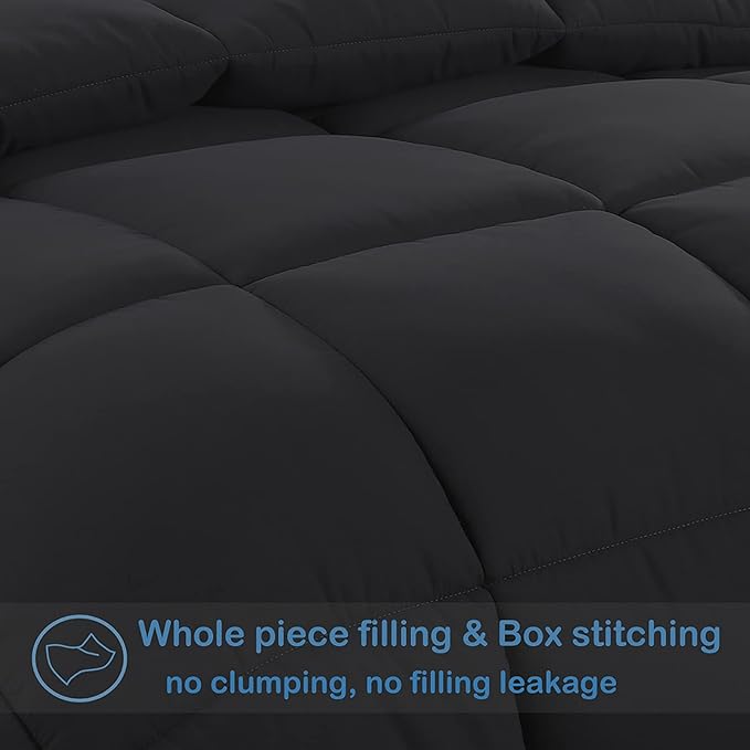 EASELAND Oversized King Down Alternative Comforter - Quilted Duvet Insert for All Seasons, Soft Lightweight with Corner Tabs, Summer Winter Warm Bedding, Black 98x116 Inches