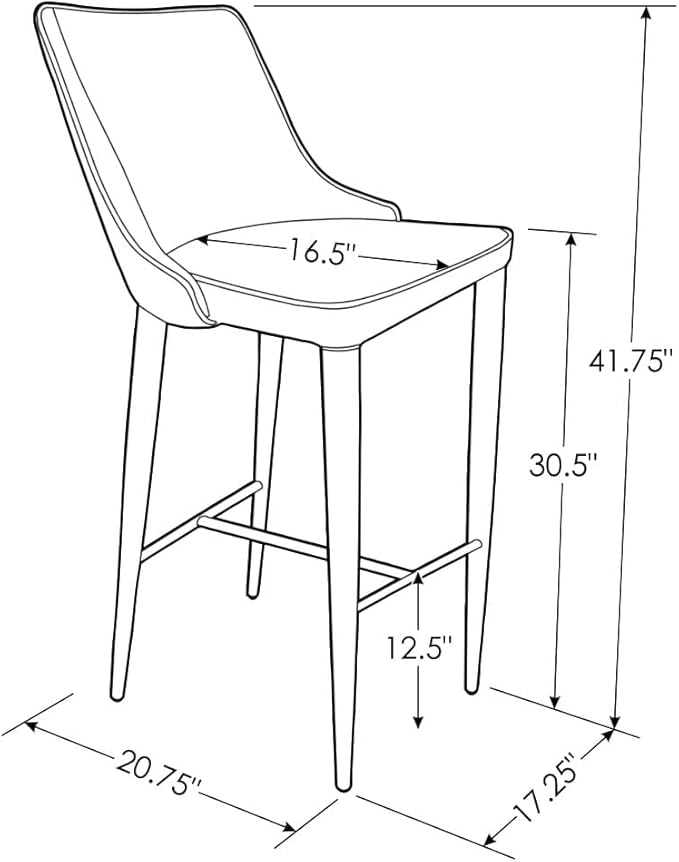 ZURI Jillian Gray Leatherette Bar Stool with Stainless Steel Base