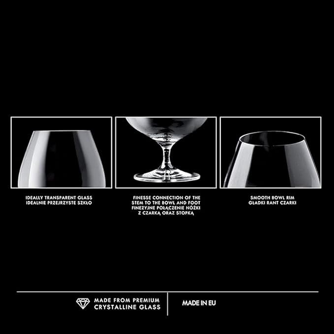 Krosno Brandy Cognac Snifter Glasses, Set of 6, 18.6 oz, Harmony Collection, Ideal for Spirit Sipping, Lead-Free Glass, Dishwasher Safe, Made in Europe