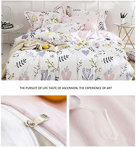Girls Boho White Pink Floral Duvet Cover Queen Bedding Sets Cotton Comforter Cover Chic Flower Branches Bedding Sets with 2 Pillowcases