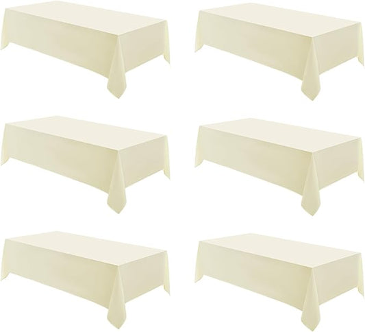 Rectangular Tablecloth 90x156 Inch 6 Pack Ivory Table Cloths for 8ft Stain Resistant Decorative Washable Polyester Rectangle Tablecloths for Dining Table Banquets Buffet Parties and Wedding
