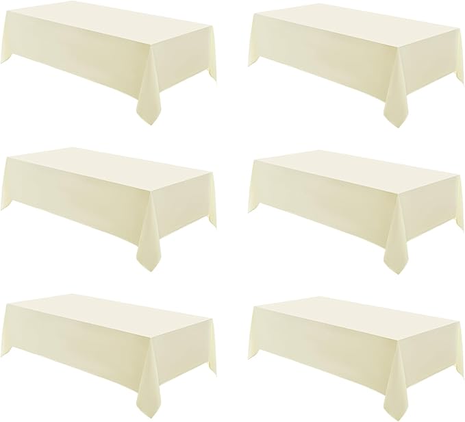 Rectangle Tablecloths 90x132 Inch 6 Pack Ivory Tablecloth for 6ft Washable Decorative Linen Polyester Table Cloths for 8ft Dining Table Banquets Buffet Parties and Wedding