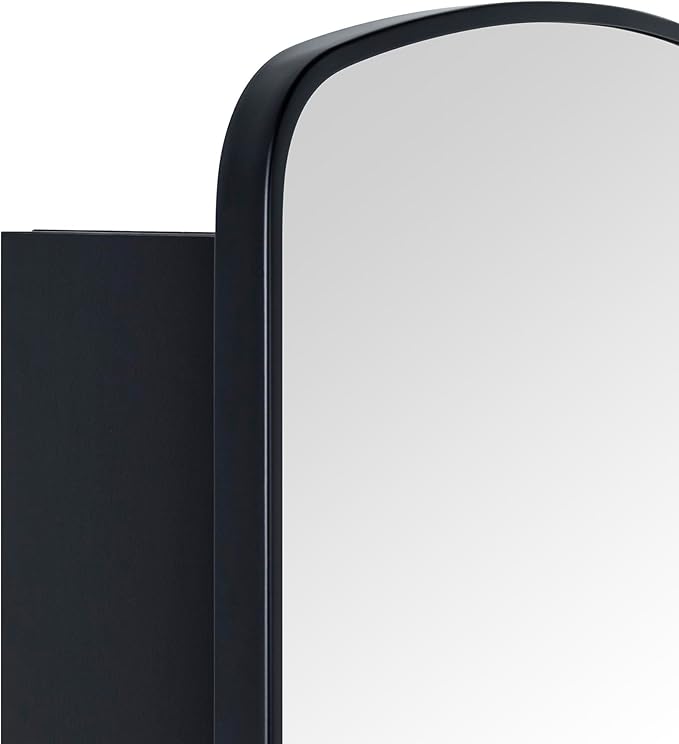 Black Arched Recessed and Surface Mount Bathroom Medicine Cabinet with Mirror Metal Framed Rectangular Bathroom Cabinet with 3 Tempered Glass Adjustable Shelves 18x27''