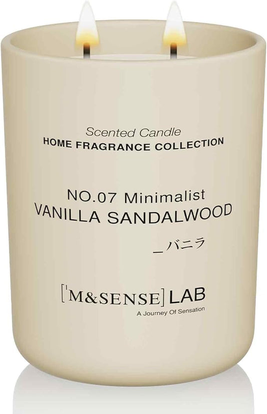 M&SENSE Natural Soy Candle| Vanilla Sandalwood | 16.6 oz, 95H Burn | Minimalist Christmas Scented Candle for Relaxation, Gifting, Home Décor | for Bedroom, Office, Party Large