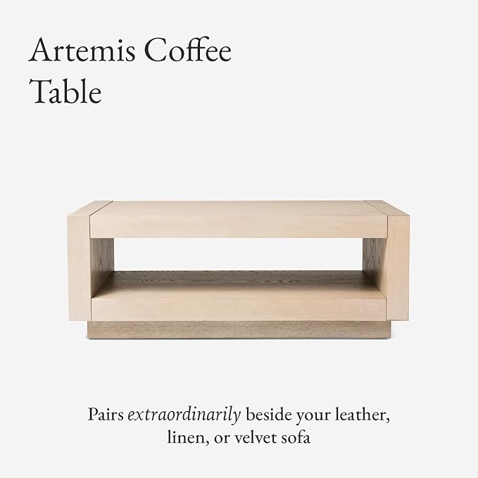 Maven Lane Artemis Coffee Table – 18 Inch Rectangle Table with Storage – White Solid Wood – Ideal for Living Room and Lounge