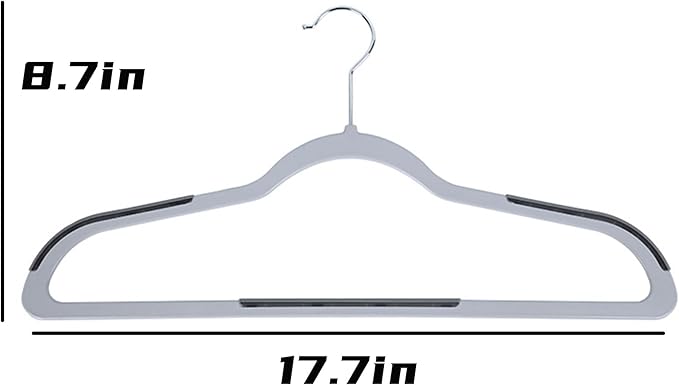 60 Pack Non Slip Hangers, Plastic Clothes Hangers 17.7 Inch - Heavy Duty & Space Saving Slim Hangers with 360° Swivel Hook for Adults, Anti-Slip Strips for Coat, Shirt, Pants (Gray, 60)