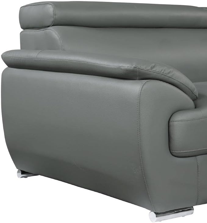 Blackjack Furniture 4571 Veal Collection Modern Genuine Leather Loveseat with Adjustable Headrest, Sturdy Wood Frame and Stainless Steel Legs, Stylish Living Room Love Seat, Gray