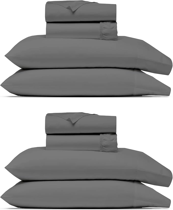 THREAD SPREAD 100% Egyptian Cotton Queen Size Sheet Set Pack of 2-High Thread Count Queen Size Sheets Set Egyptian Cotton, (Dark Grey), 16" Deep Pocket, Cooling Sateen Weave Ultra Luxury Bedsheets