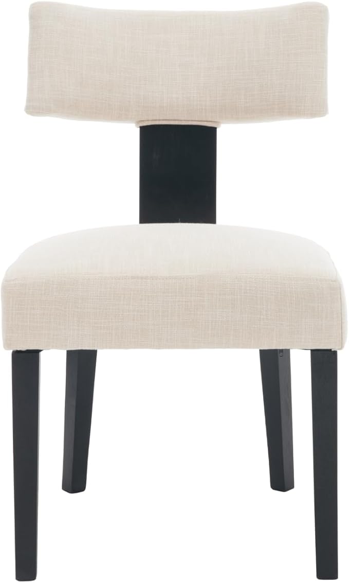 Modern Upholstered Dining Chairs Set of 6, Mid Back, Farmhouse Beige Dining Room & Kitchen Chairs, Black Wood Armless Side Chair for Living Room/Home Office/Reception