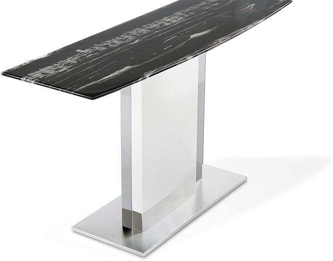 ZURI Furniture Modern Tulare Console Table with Marble Top and Polished Stainless Steel Base