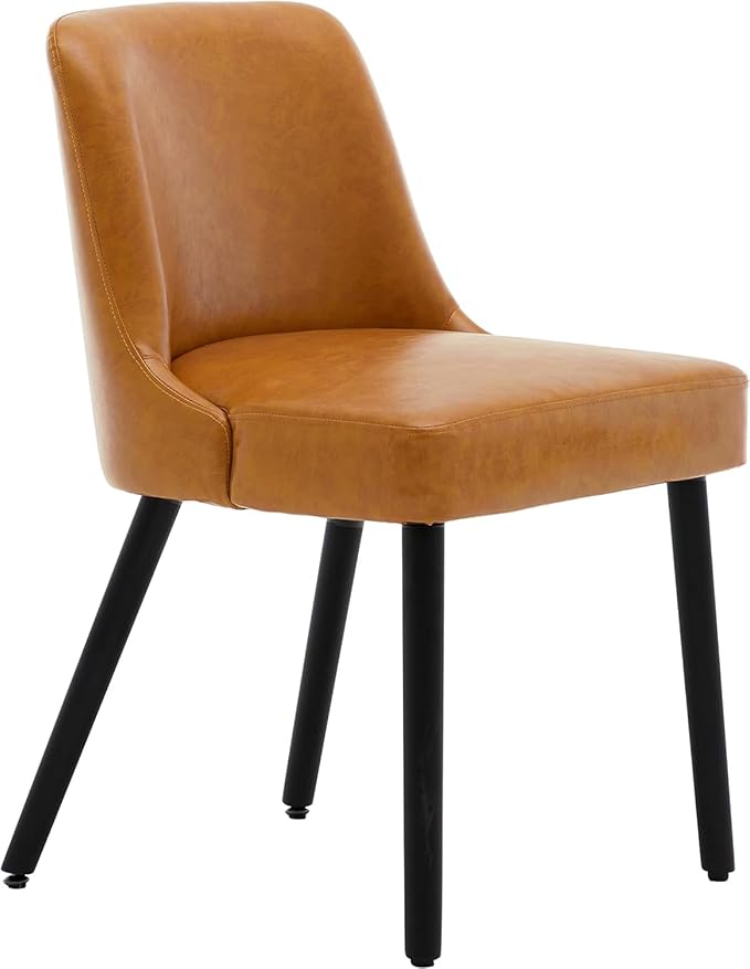 MINCETA Dining Chair,Morden Wood Leg Upholstered Kitchen Chair Set of 2,PU in Brown