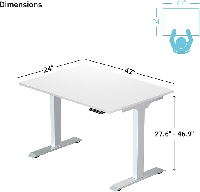Progressive Desk Stand Up Electric Standing Desk, Compact Home Office Table, White Frame and Gray Oak MDF Tabletop Prime Ryzer 42" x 24"