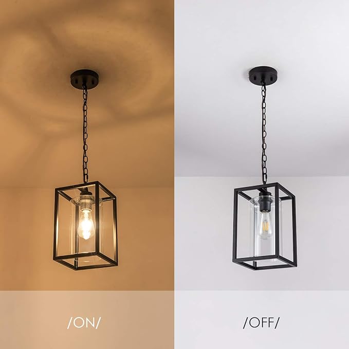 MAYNA 1-Light Farmhouse Pendant Light, Black Metal Cage Light Fixtures with Adjustable Chain and Glass Shade,Hanging Lights for Kitchen Island,Porch,Hallway