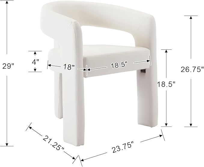 Modern PU Leather Upholstered Dining Chairs with Open-Back, Cute Barrel Side Chairs Kitchen Armchair Accent Chairs for Dining Room Bedroom, White