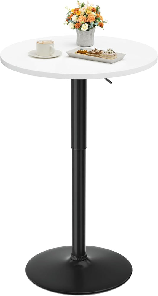 Shahoo Round Bar Table, Adjustable Height and 360° Swivel Bistro Pub Table, Cooktail Table for Bar, Bistro, Dining Room, White