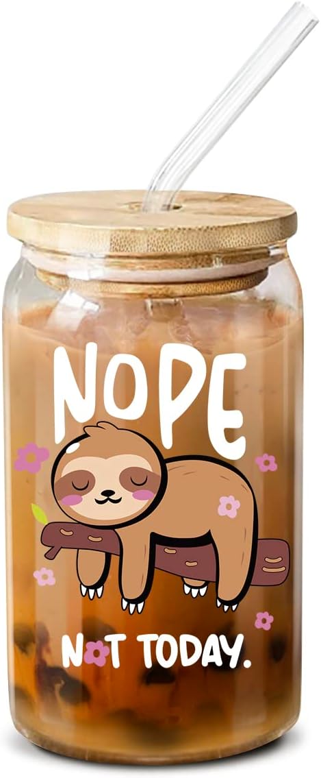 NewEleven Christmas Gifts For Women - Stuff For Sloth Lovers - Cute Funny Christmas Gifts For Women, Best Friend, Sister, Daughter, Coworker - 16 Oz Coffee Glass