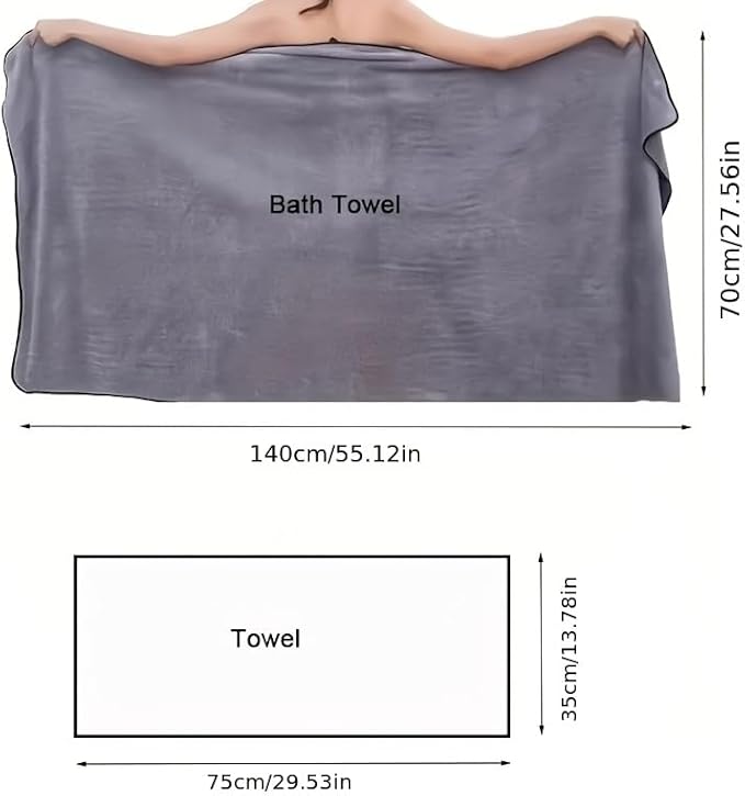 2pcs/Set, Bath Towel and Dry Hair Towel, Lightweight and Absorbent, Suitable for Home, Travel, Camping (Blue)