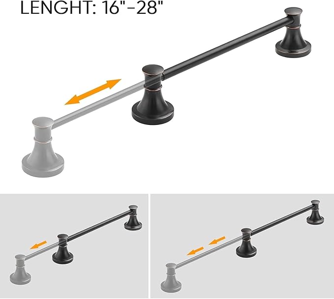 BESy Adjustable Bronze 16 to 28 Inch Bath Towel Bar Rack for Bathroom Towel Holder, Wall Mounted Towel Bar Rod Hanger Bathroom Hardware Accessories Hotel Style, Stainless Steel, Oil Rubbed Bronze
