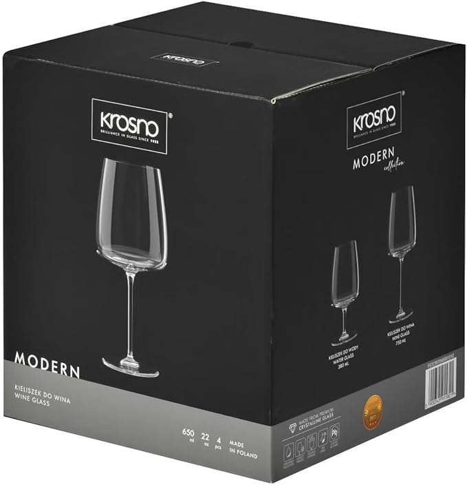 Krosno Large White Wine Glasses, Set of 4, 16.2 oz, Modern Collection, Premium Crystalline Glass, Perfect for Everyday, Dishwasher Safe, Made in Europe