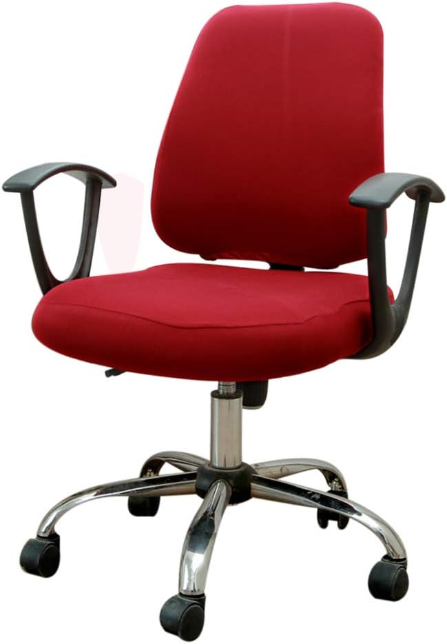 Computer Office Chair Cover, Split Protective & Stretchable Rotating Armchair Slipcover, Washable Dining Chairs Covers (Wine Red)