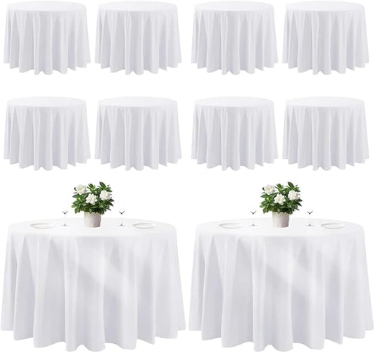 Cuckan 120 Inch Round Tablecloth, 10 Pack White Stain Resistant and Wrinkle-Free Polyester Table Cover for Wedding, Banquet, Party, Restaurant