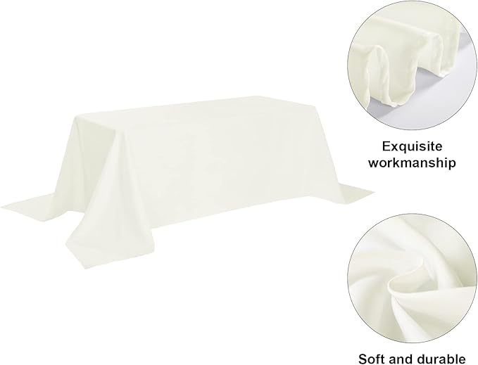 6 Pack Ivory Tablecloth 90 x 156 Inch Table Cloth for 8 Foot Rectangle Tables, Wrinkle Resistant Washable Polyester Fabric Table Covers for Party, Wedding,Dining,and Banquet