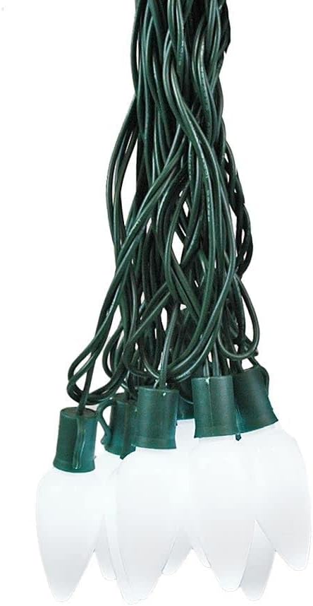 Novelty Lights 25 Feet 25 Light C9 Ceramic Style LED String Lights, Pure White, Pre-Lamped Holiday Lights on Green Wire, UL Listed Indoor/Outdoor, Connectable End-to-End