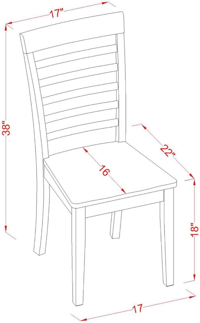 East West Furniture MLC-MAH-W Milan Kitchen Dining Chairs - Ladder Back Solid Wood Seat Chairs, Set of 2, Mahogany