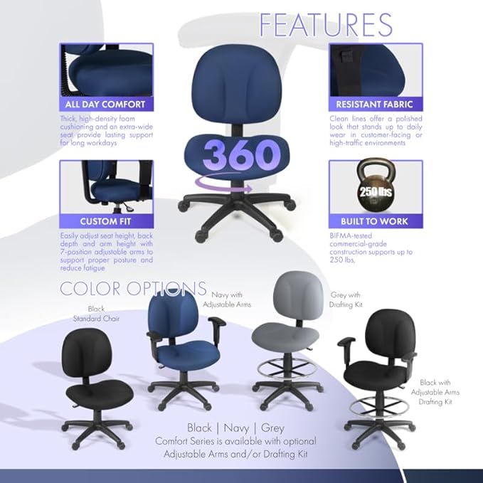 Romig Comfort Series Swivel Fabric Computer Task Chair - Armless - Navy Blue