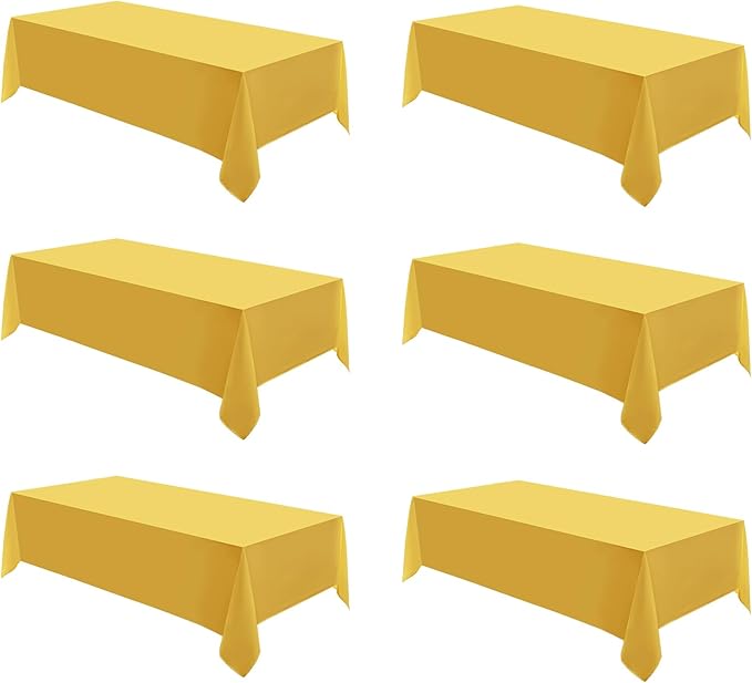 Rectangle Tablecloths 90x132 Inch 6 Pack Yellow Tablecloth for 6ft Washable Decorative Linen Polyester Table Cloths for 8ft Dining Table Banquets Buffet Parties and Wedding