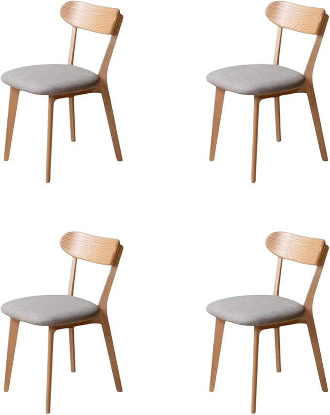 100% Solid Wood Upholstered Dining Chairs, Mid Century Modern Oak Dining Chairs with Curved Back Design with Butterfly Wing Shape for Kitchen, Dining Room, Restaurant (4PK, Log Color-Gray Cushion)