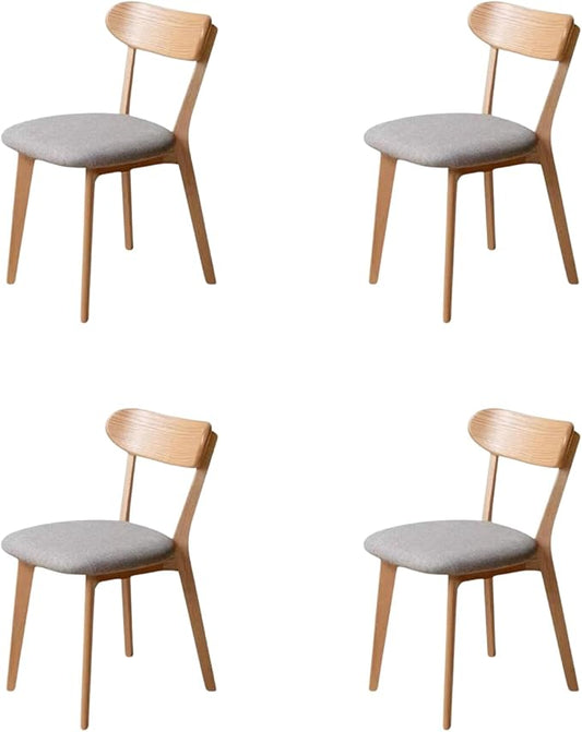 100% Solid Wood Upholstered Dining Chairs, Mid Century Modern Oak Dining Chairs with Curved Back Design with Butterfly Wing Shape for Kitchen, Dining Room, Restaurant (4PK, Log Color-Gray Cushion)