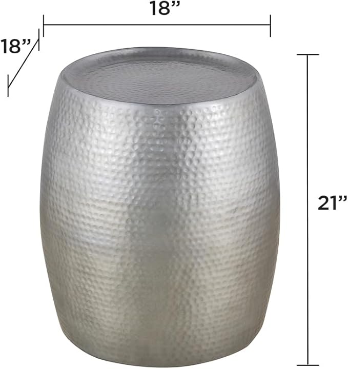 ET501 Modern Contemporary Aluminum Material 21" Height End Table, Side Table with Hand Hammered Design Antique Silver