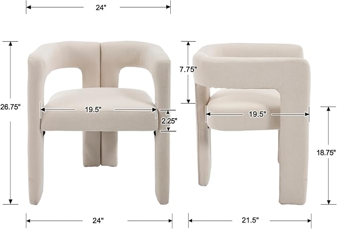 Modern Dining Chairs Set of 6, Upholstered Side Chairs Linen Fabric Guest Chairs with Barrel Backrest Armchair for Dining Room Living Room, Beige