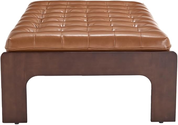 Kmax Coffee Table, 48 Inch Leather Ottoman Coffee Table Rectangular Upholstered Dark Wood Center Table Tufted Tea Table, Oversized Footrest Stool for Living Room - PU, Brown
