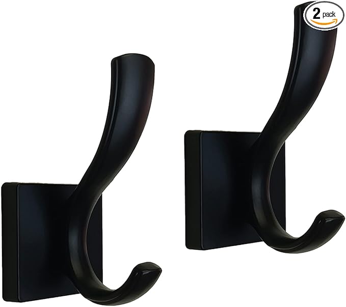 Black Coats Towels Hooks,Towel Robe Clothes Coat Hooks,Heavy Duty Wall Mount Hooks for Bath Bedroom Kitchen Pool Garage Hotel,2 Pack