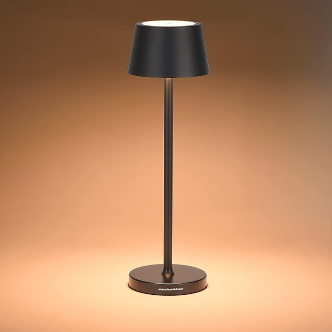 Rechargeable LED Desk Lamp Cordless,with IP54 Waterproof Function and Touch Dimming Table Lamps,Suitable for Indoor and Patio Lighting Black