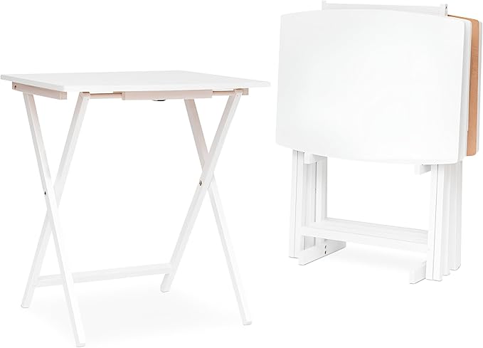 PJ Wood 5 Pack XL Oversize Tray Table for Living Room or Kitchen, Indoor TV Tray Set for Small Spaces and Family Gatherings, White