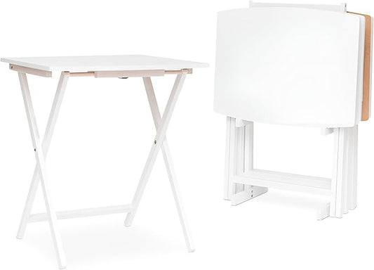 PJ Wood 5 Pack XL Oversize Tray Table for Living Room or Kitchen, Indoor TV Tray Set for Small Spaces and Family Gatherings, White