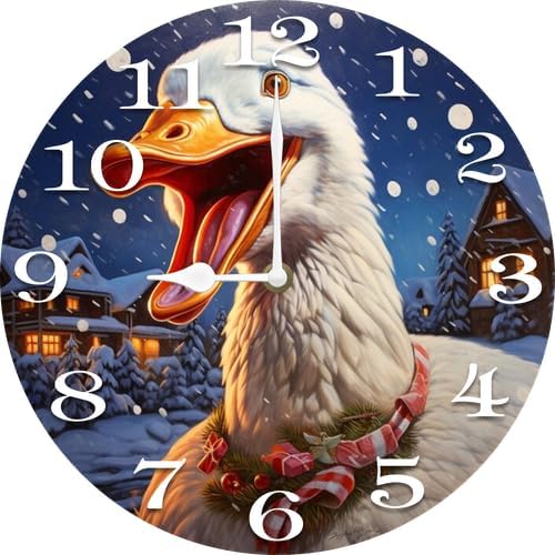 Christmas Goose Wall Clock Large Silent Non-Ticking Battery Operated Modern Clocks for Living Room Decor/Bedroom/Office (10x10 in)